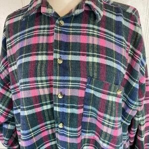 Protest Vintage Plaid Flannel Shirt Mens Large Pink Green Blue‎ Cotton Button Up